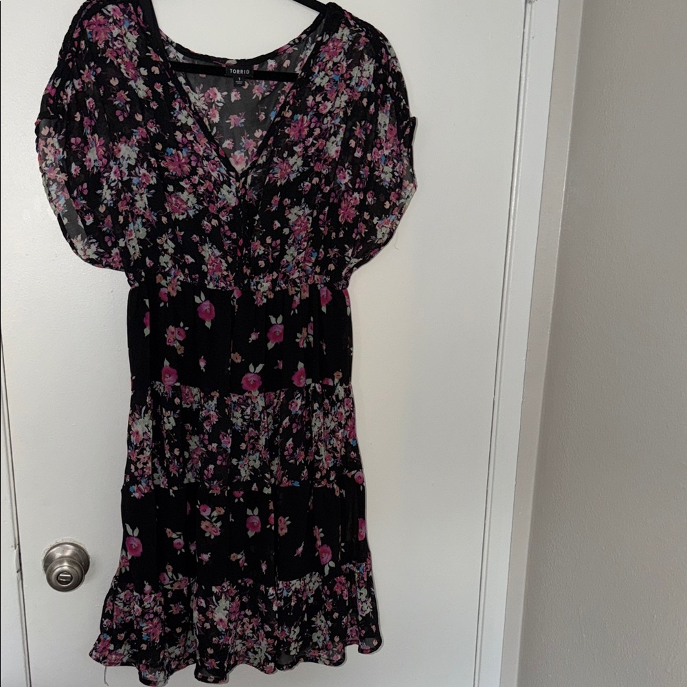 Torrid Black Dress with Pink Floral Design